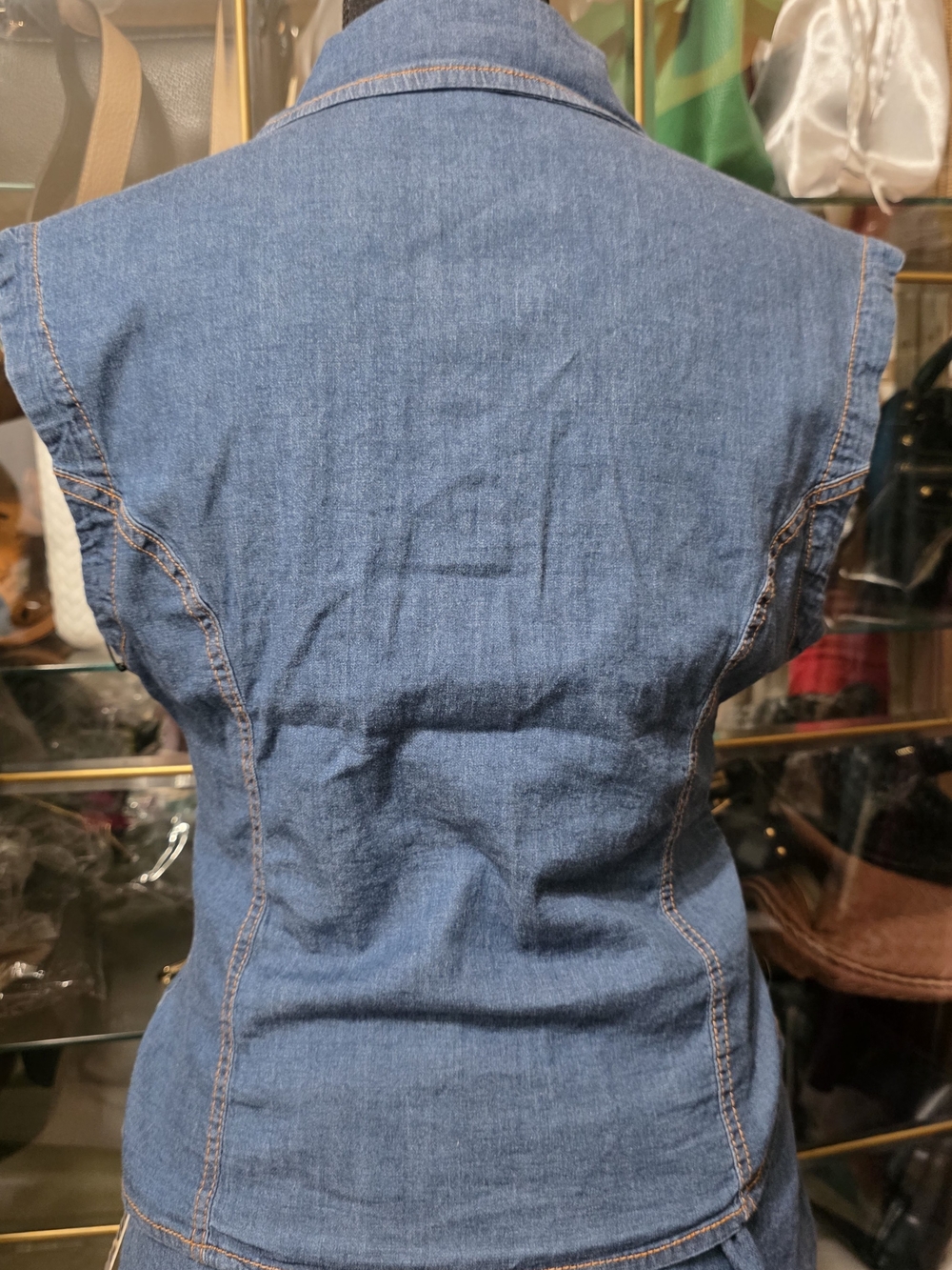 Haute Monde Denim Sleeveless Wide-Leg Pants & Top Set - Picture 4 of 7